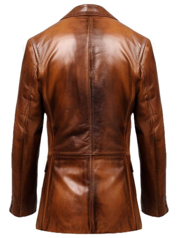 Men 3 Button Vintage Brown Leather Blazer