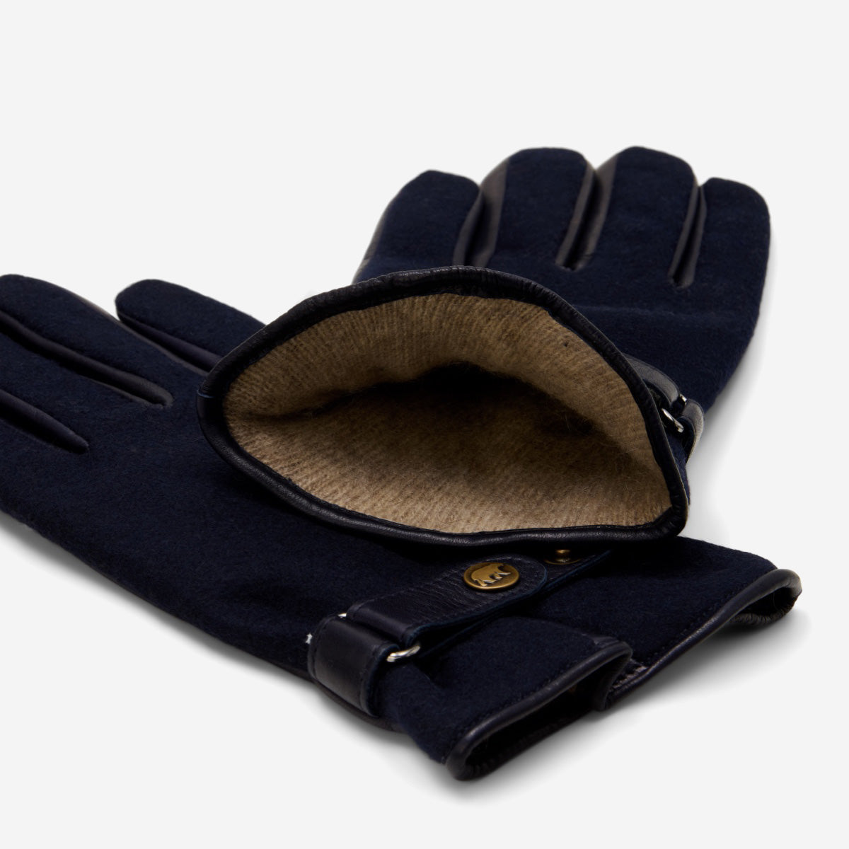 Fabrizio (navy blue) - Tweed men's gloves with touchscreen capability and adjustable snap button