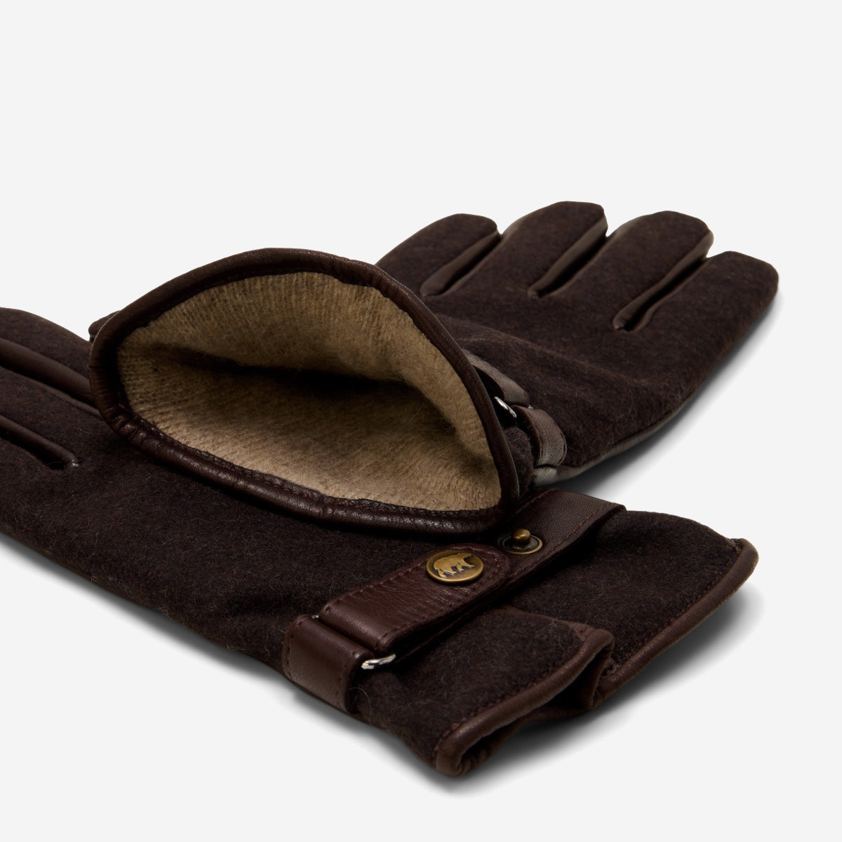 Fabrizio (dark brown) - Italian tweed men’s gloves with touchscreen capability and adjustable snap button