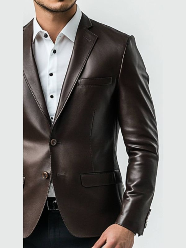 Finley Brown Leather Blazer - Leather Blazer for Men Brown