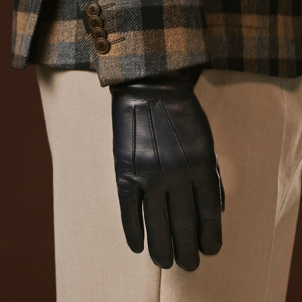 Giovanni (navy blue) - Classic Italian lambskin leather gloves with cashmere lining