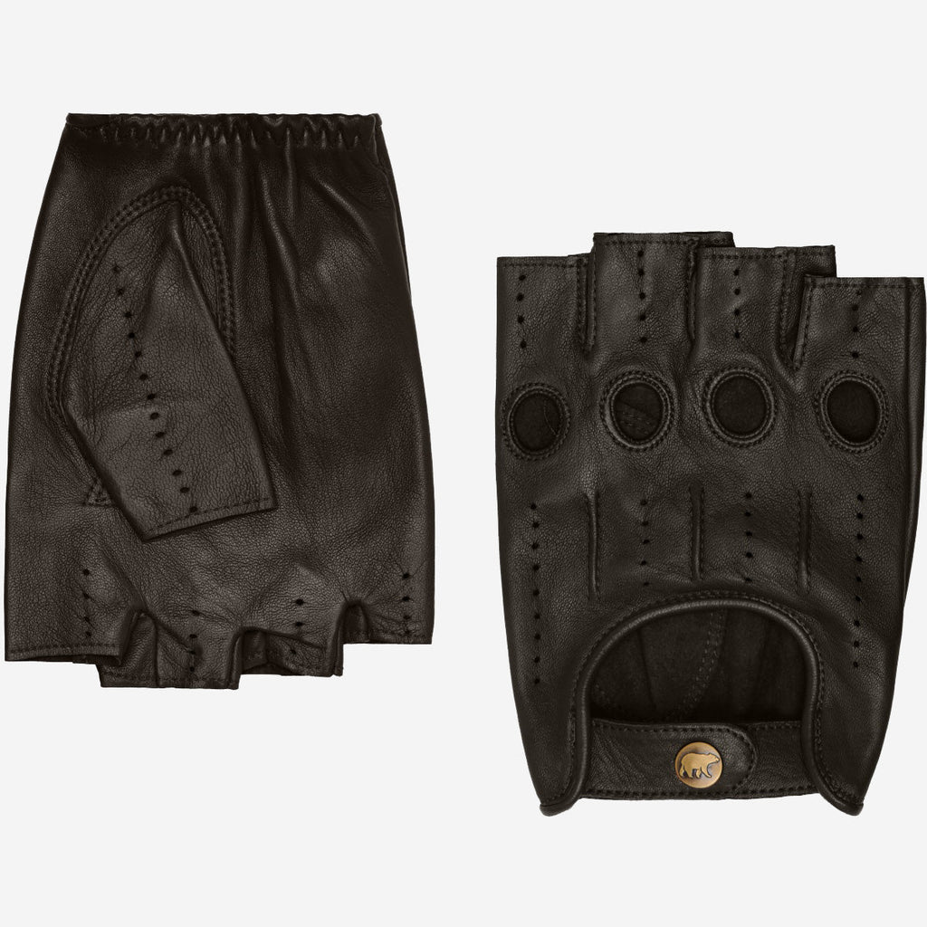 Giuseppe (black) - Italian lambskin fingerless leather driving gloves