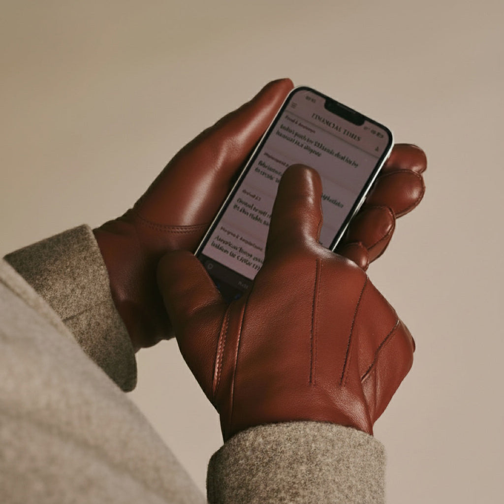 Julietta (brown) - Lambskin leather gloves with plush rabbit fur lining and touchscreen feature
