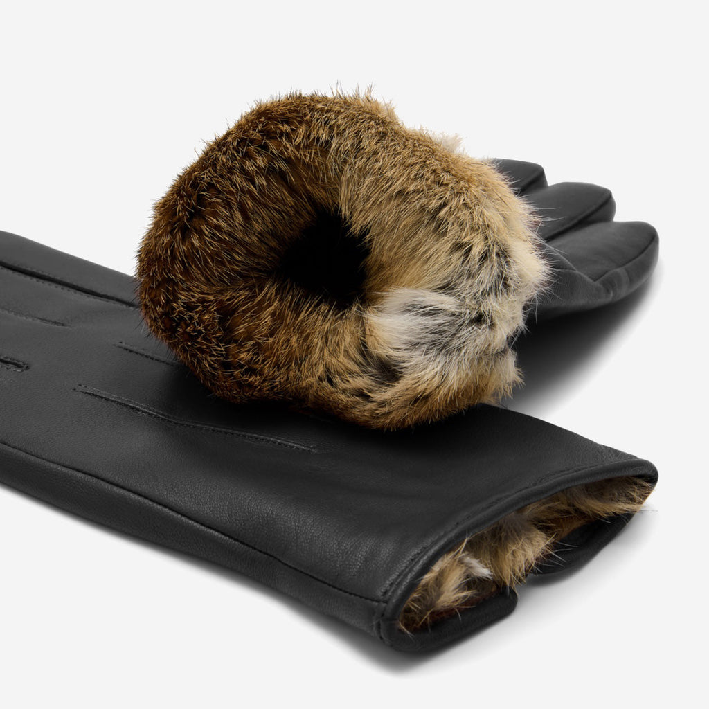 Julietta (black) - Lambskin leather gloves with plush rabbit fur lining and touchscreen feature