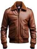 Men's Brown Aviator Leather Bomber Jacket