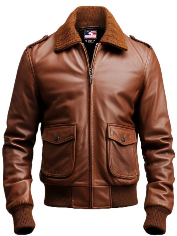 Men's Brown Aviator Leather Bomber Jacket