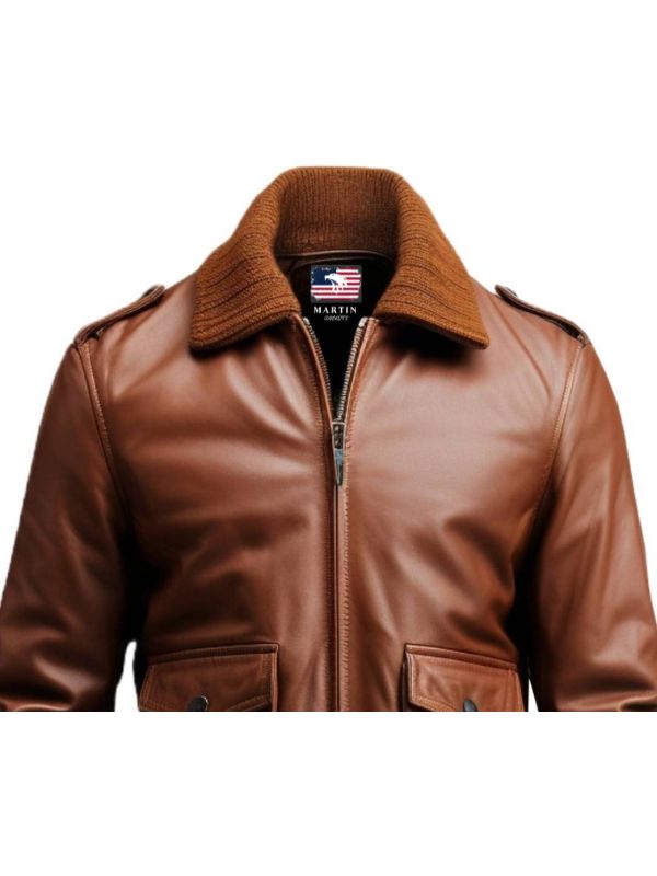 Men's Brown Aviator Leather Bomber Jacket