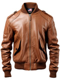 Men's Brown Leather Bomber Jacket