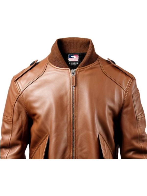 Men's Brown Leather Bomber Jacket
