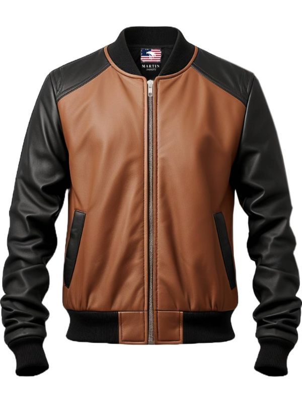 Men's Brown Leather Bomber Jacket