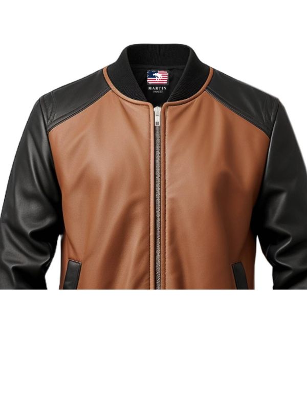 Men's Brown Leather Bomber Jacket