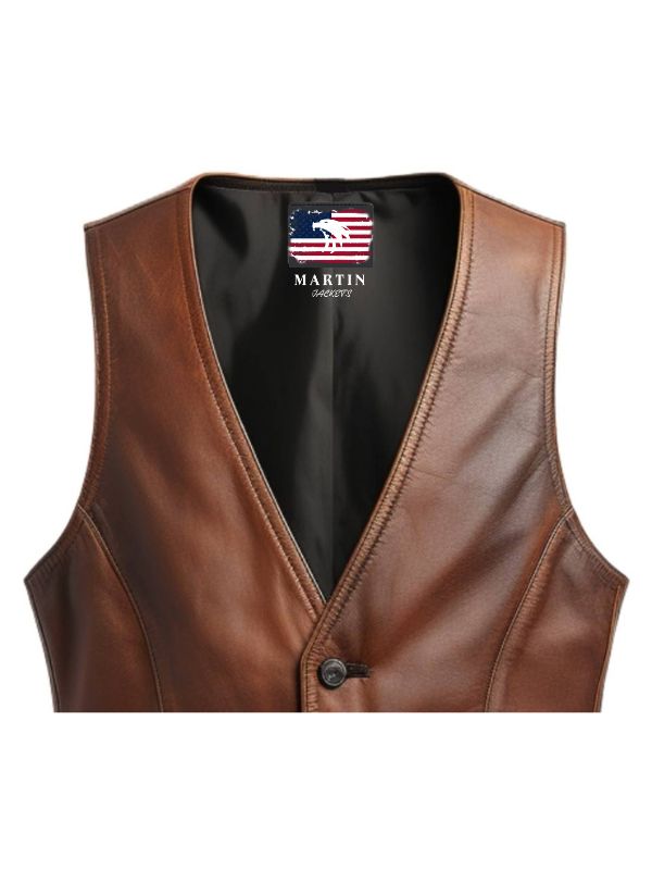 Men Brown Leather Vintage Vest