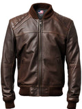 Men's Brown Leather Bomber Jacket