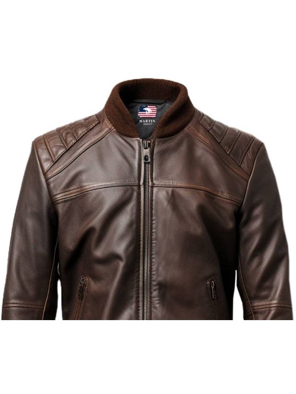 Men's Brown Leather Bomber Jacket