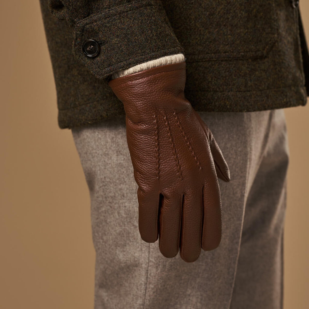 Noah (brown) – Luxurious deerskin leather gloves with warm wool lining