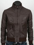 Men's Slim Fit Six-Pocket Leather Bomber Jacket
