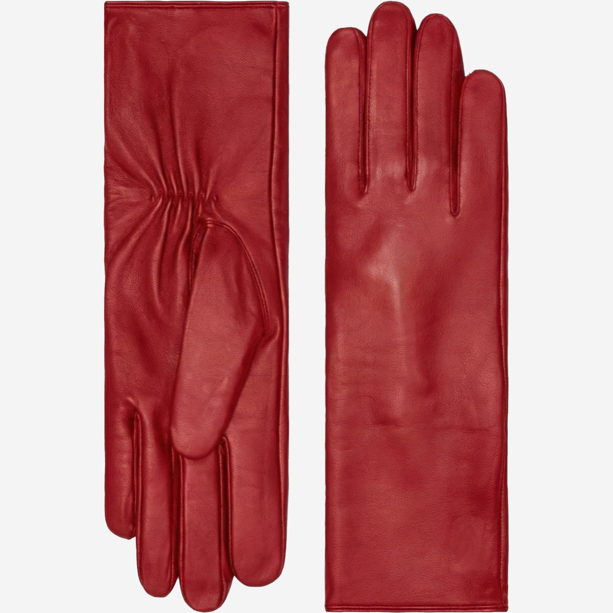 Skylar (red) – Extra-long sheepskin leather gloves with wool/cashmere lining & touchscreen capability
