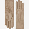 Skylar (taupe) – Extra-long sheepskin leather gloves with wool/cashmere lining & touchscreen capability
