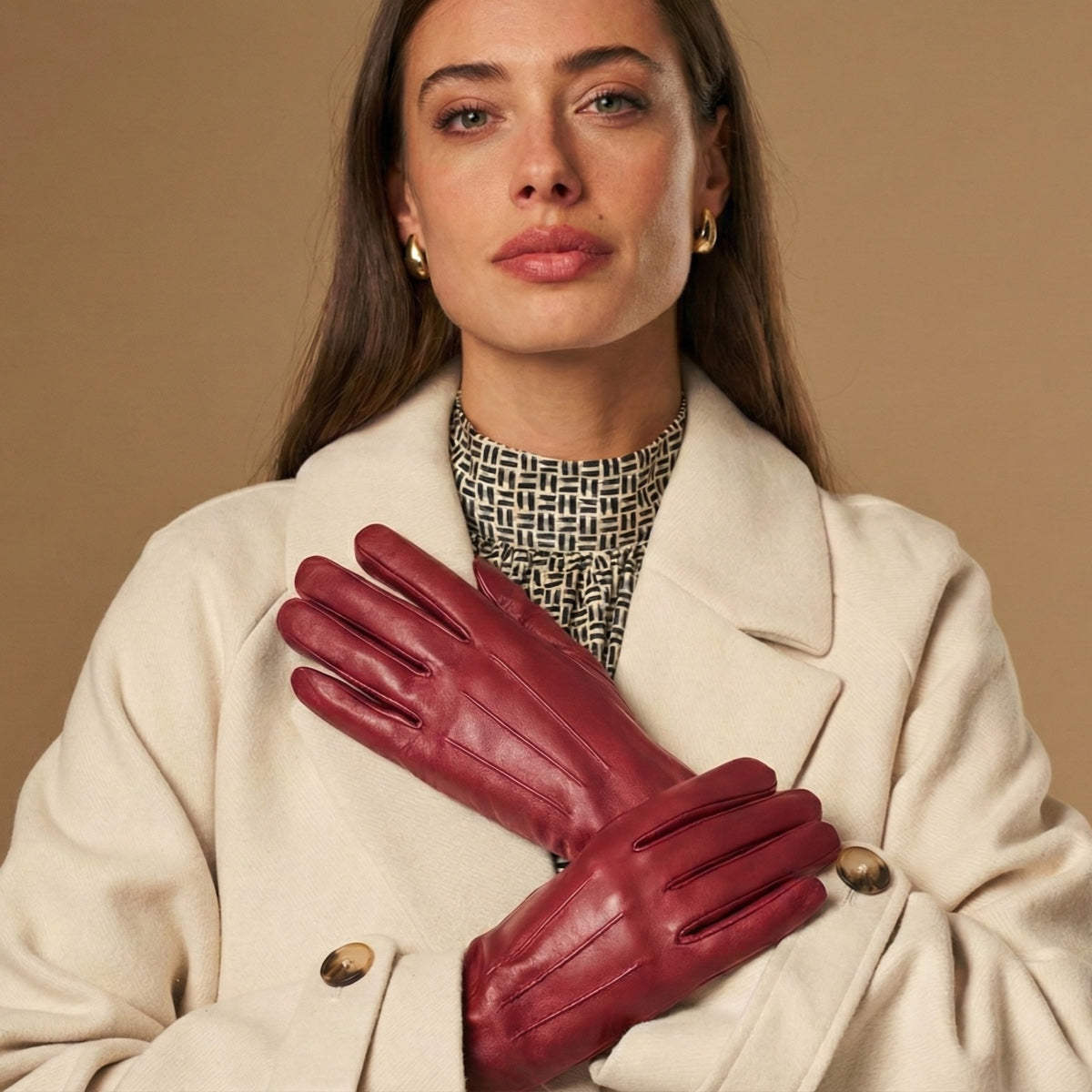Stella (red) – Sheepskin leather gloves with ultra-warm fleece lining & touchscreen functionality