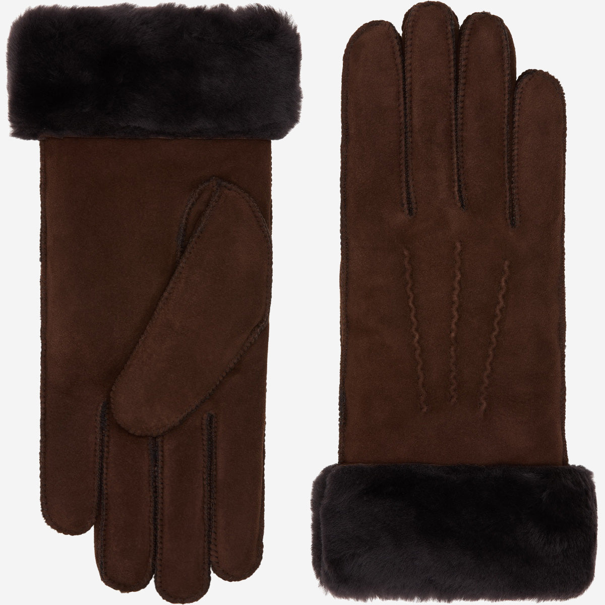 Sydney (brown) – Suede leather gloves with luxurious sheep fur lining