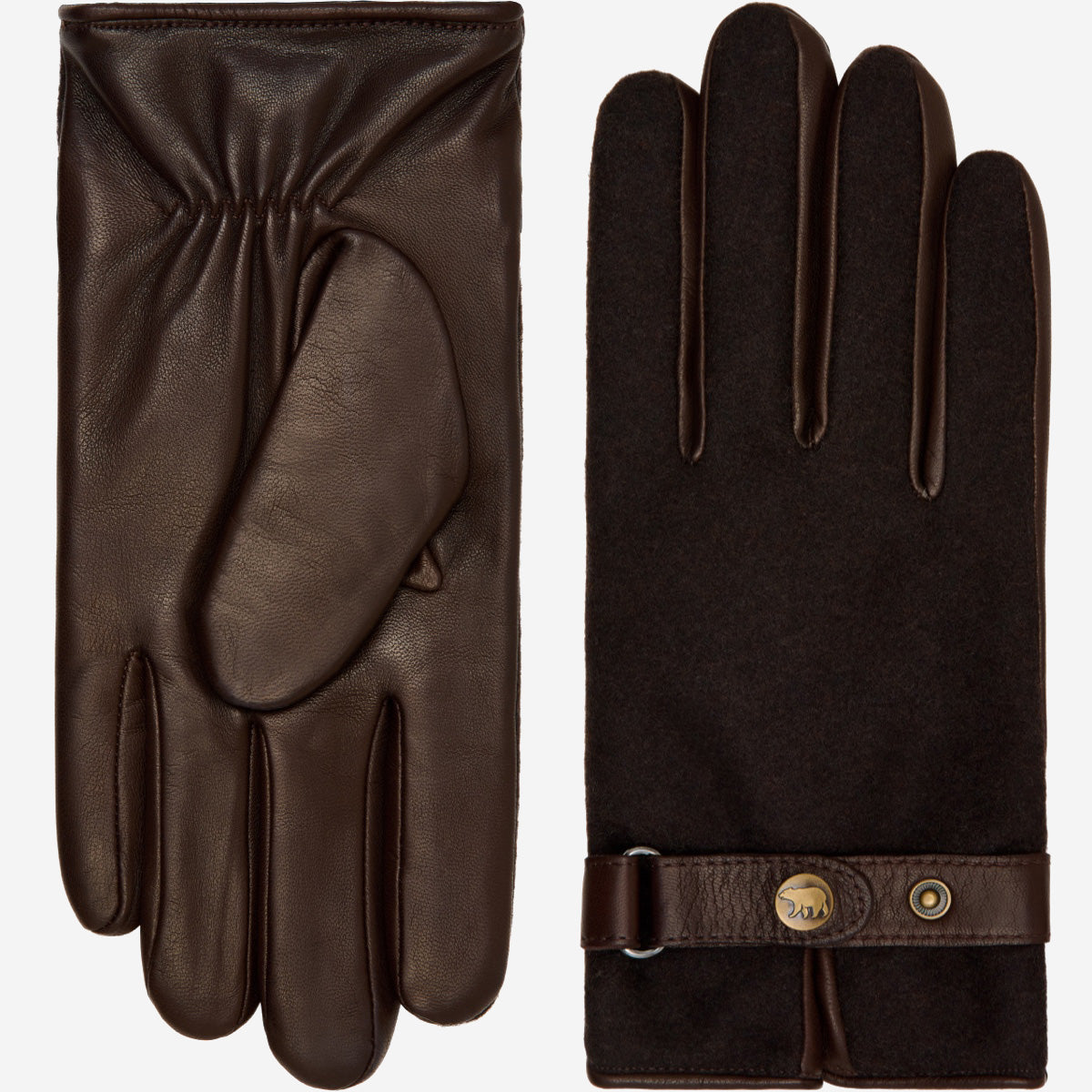 Violetta (dark brown) - Italian tweed women's gloves with touchscreen capability and adjustable snap button