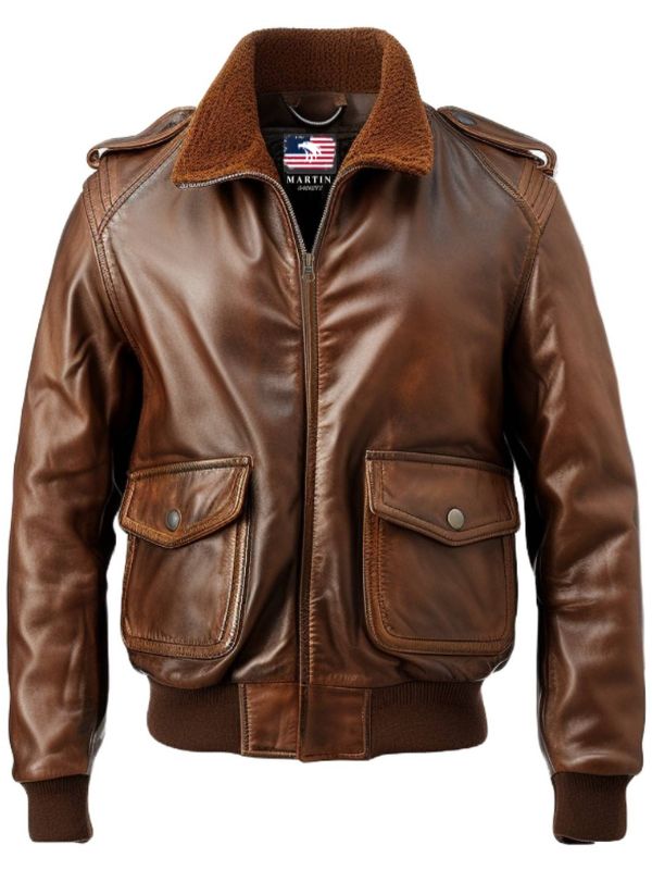 Men's Brown Distressed Aviator Leather Jacket