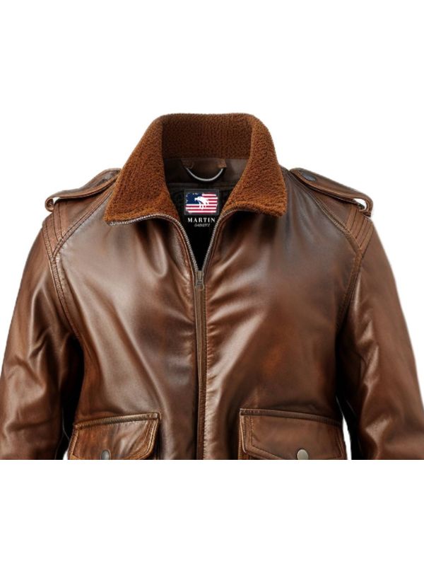 Men's Brown Distressed Aviator Leather Jacket