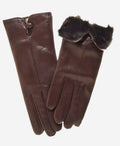 CR4302 (brown) - Women’s Italian rabbit fur gloves with button