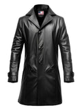 Men 3 Button Long Leather Coat