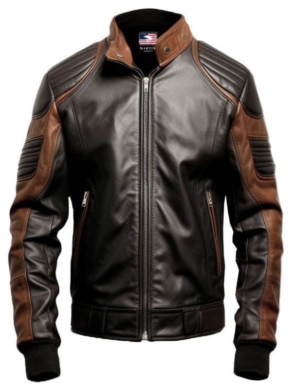 Men's Black Leather Bomber Jacket
