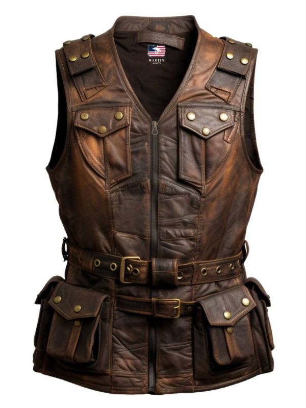 Men’s Vintage Brown Military Leather Vest