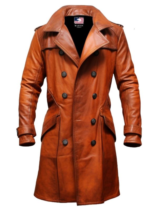 Modern Tan Brown Leather Coat for Men