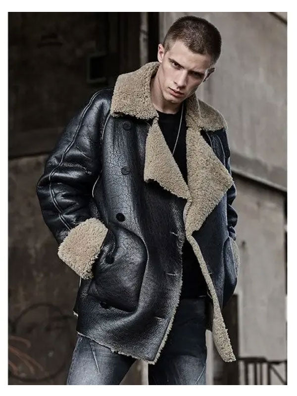Men’s Shearling Short Fur Leather Jacket – Casual Thick Winter Coat